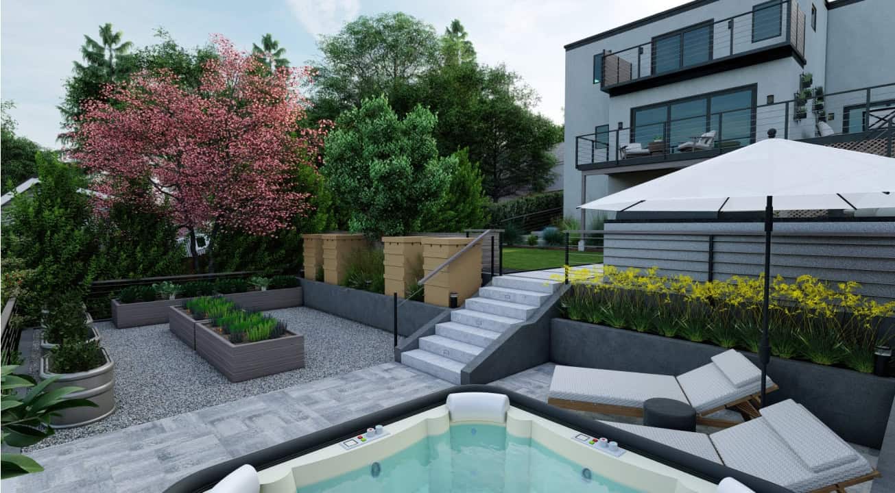 3D render of a yard made by Yardzen